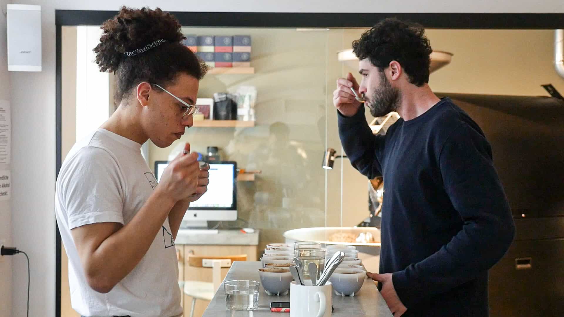 Cupping coffee at Jonas Reindl Coffee Roasters in Vienna